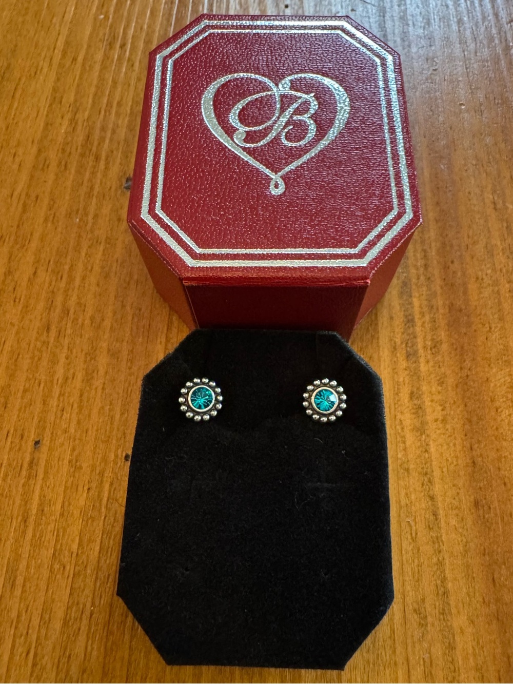 NIB Brighton Silver-tone Stud Earrings w/Teal Crystal Stones